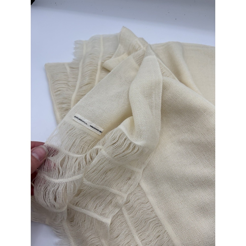 Churchill Handwoven Vintage‎ Beige Scarf 70s Soft Read
